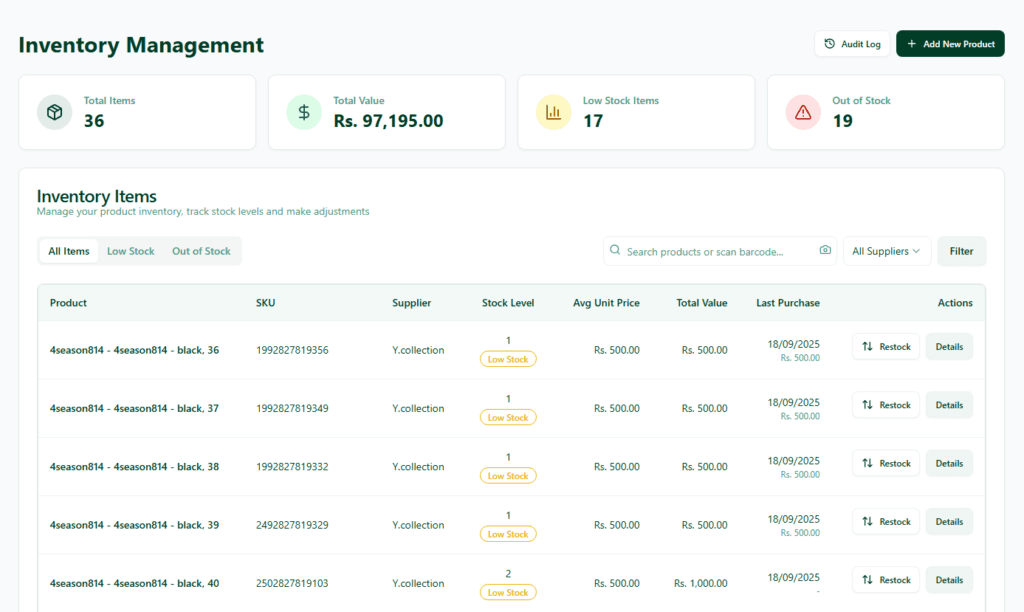 Tejarify inventory